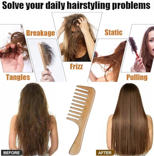 Peine de dientes anchos de bambú para cabello rizado miniatura 4