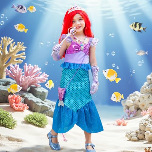 Disfraz de Sirenita para niñas 3-7 años con accesorios miniatura 4