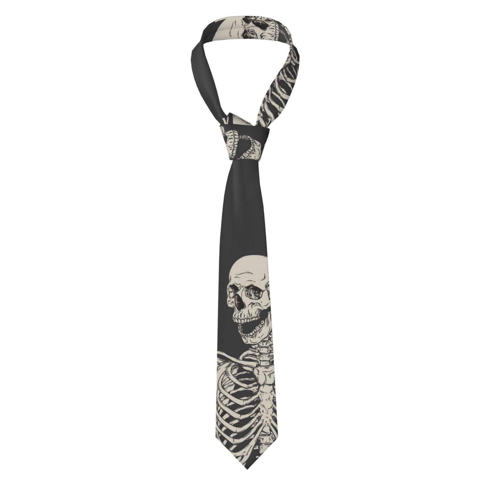 Wquvmds Unisex Skull Rock Roll Skeleton Bone Men's Tie Silk Necktie For Wedding Party(Skull Rock Roll Skeleton Bone)