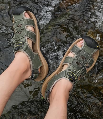 Men's Leather Sandals Closed Toe Athletic Sport Walking Sandals Waterproof Fisherman Sandals2