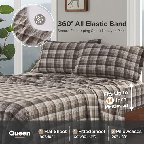 Woolrich Cotton Sheet Set Cottage Charms Print, 100% Cotton Flannel Sheets Warm & Fuzzy Bedding Set Queen Size Sheets, Fitted Pocket Fits Up to 14" Mattress, Queen Brown Plaid, 4 Piece - Image 6