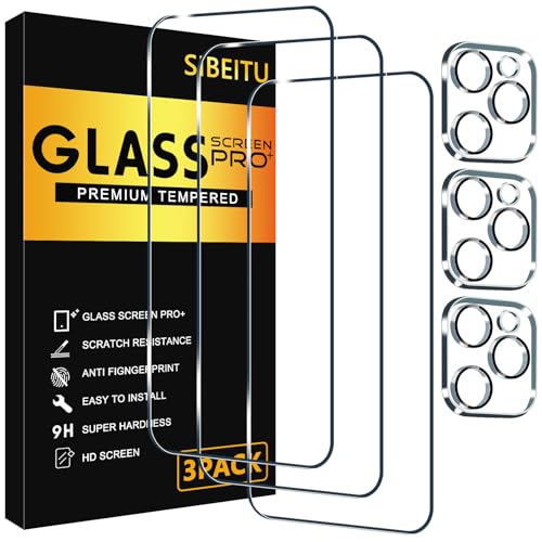 SIBEITU 3 Pack Screen Protector for iPhone 16 Pro Max with 3 Pack Camera Lens Tempered Glass Protector, 6.9 Inch HD Clear Glass Film 9H Hardness Full Coverage, Scratch Resistent, No Air Bubbles