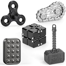 5PCS Fidget Toys Set for Kids Adults, Easter Basket Stuffers for Teen with Fidget Chain, Infinity Cube, Fidget Slider, 2 in 1 Hammer Spinner, Metal Tri Spinner, Stress Relief Office Birthday Gift