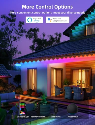 Image of APPECK Permanent Outdoor Lights 100ft with 72 LEDs, DIY Scene Modes, Smart RGBW String Lights Waterproof, App /Remote Control for Easter, Holiday, Alexa /Google Assistant Compatible, Black