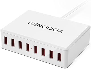 USB Charging Station, RENGOGA 50W/10A USB Charger 8-Ports USB Charging Hub, Multi USB Charger Block for Multilple Devices, iPhone 13 12 11 Pro Max,iPad Air, Samsung Galaxy S21 S20, Tablet-White