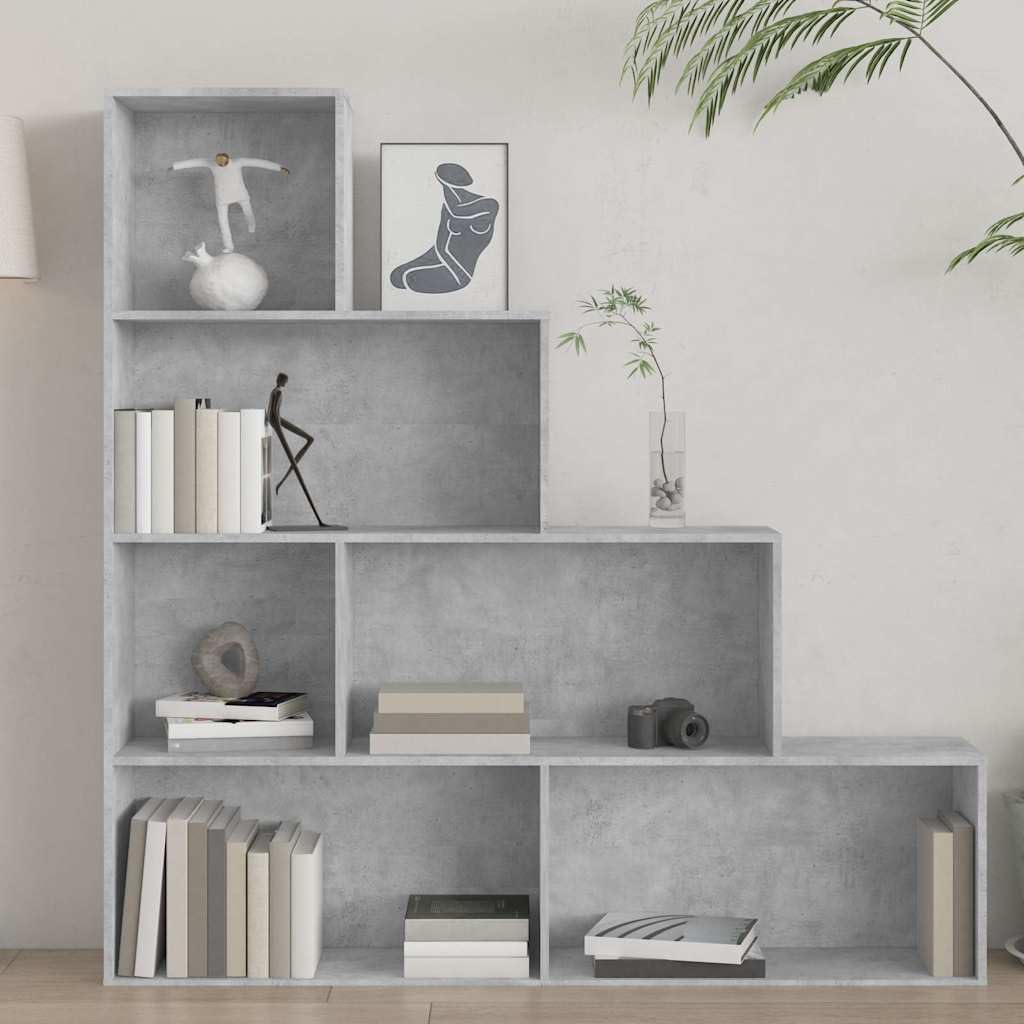 Libreria grigio cemento in legno 155 x 24 x 160 cm con 6 ripiani aperti come divisorio e spazio per soggiorno, ufficio, studio, sistema di scaffalatura salvaspazio per libri e raccoglitori