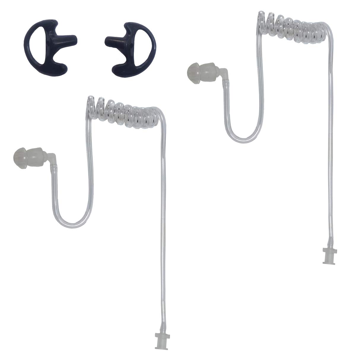 2 Pack Replacement Coil Acoustic Tube for Motorola Kenwood Two Way Radio Earpiece Police Headset Clear Earpiece Tube with Earmold R+L
