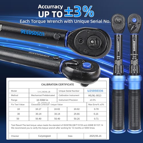 Image of 1 /4 Inch Drive Click Torque Wrench 10-50 IN-LB,Dual-Direction Click Professional Torque Wrench 10-50IN.LB /1.1-5.7N.M, Dual Range Scales Graduated in FT.LB and N.M, Blue