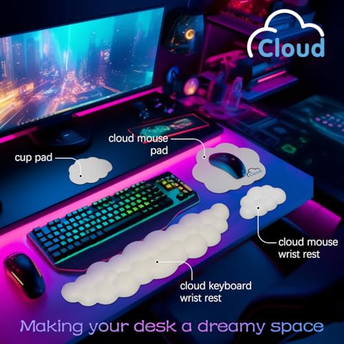 Image of 4 in 1 Ergonomic Leather Cloud Wrist Rest Keyboard and Mouse Pad & Coaster