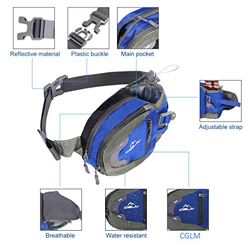 Fanny Pack Waist Bag for Men Women Water Bottle Holder Adjustable Belt for Hiking Travel Outdoor Walking Running Carry iPhone Money Blue