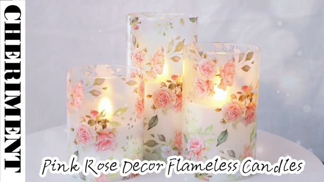 Image of MELTONE Rose Flameless Candles Love Theme Glass Pink LED Candles with Remote - Home Wedding Bedroom Room Christmas Valentine's Day Decor - Set of 3
