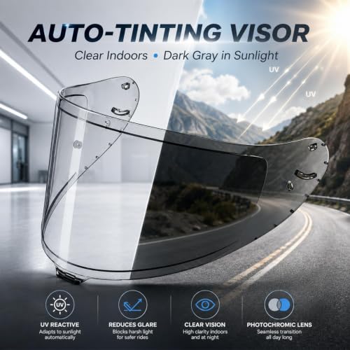 Image of PSLER Photochromic Shatterproof Helmet Visor for RF1400 X15 CWR-F2R NXR2 Z8 | Impact-Resistant ,UV400 Protection, Motorcycle Tinted Face Shield for RF1400 X15 CWR-F2R NXR2 Z8,Visor Replacement