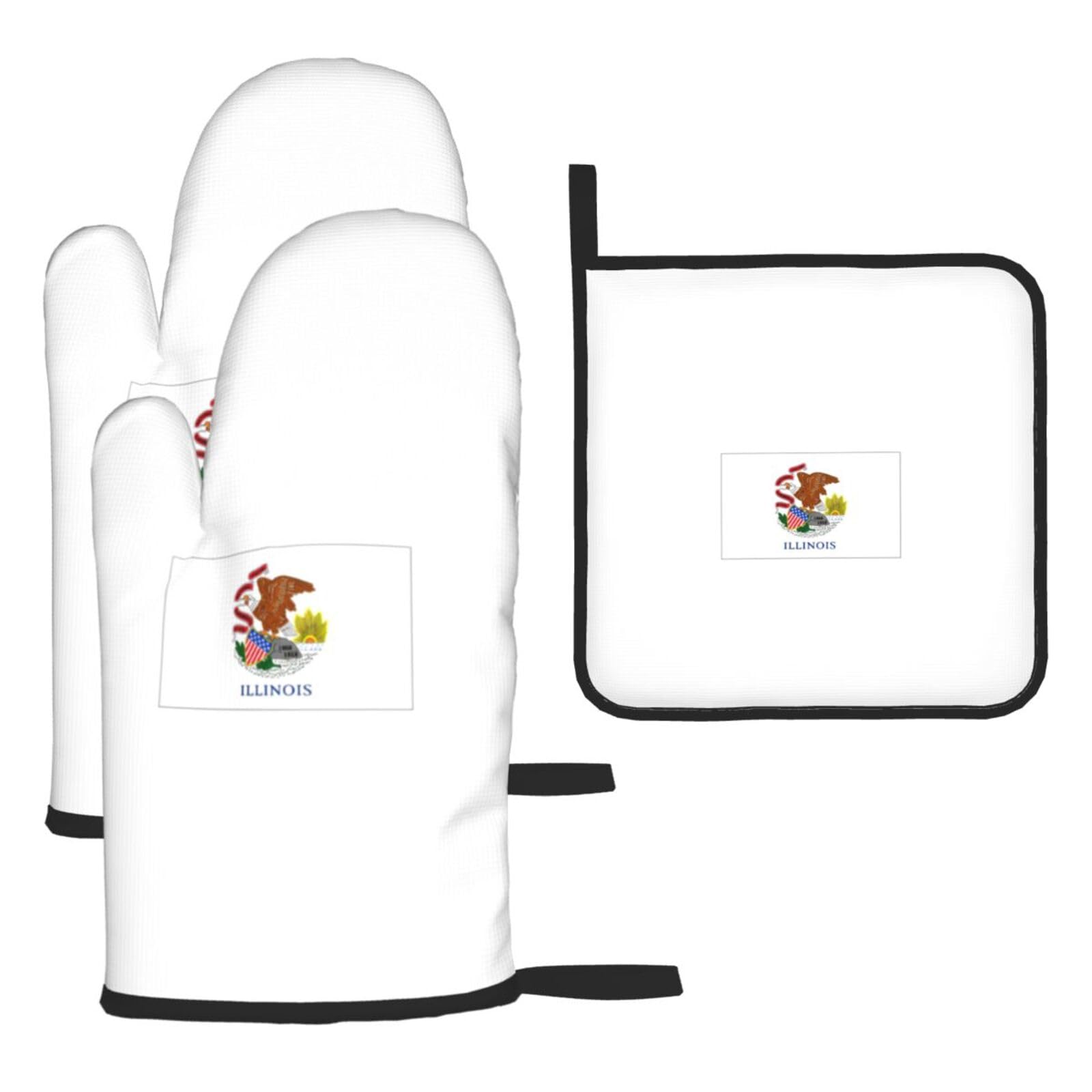 Illinois State Flag Print Oven Mitts Kitchen Gloves Set Everyday Baking Grilling Microwaving Cooking Gift