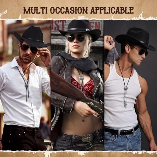Image of Mepase 18 Pcs Cowboy Hat with Bolo Tie Sunglasses Rodeo Western Costume Accessories for Men Women Cosplay Halloween Party
