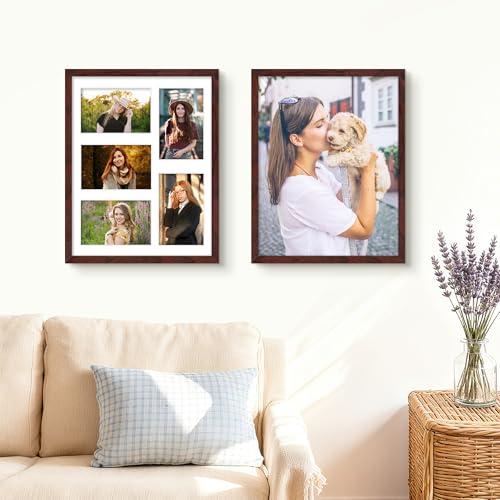 Image of DUENPY 11x14 Collage Picture Frame 4x6 Collage Picture Frame Displays Five 4x6 inch Photos or 11x14 (Without Mat) Wall Decor Wall Hanging or Tabletop Redwood