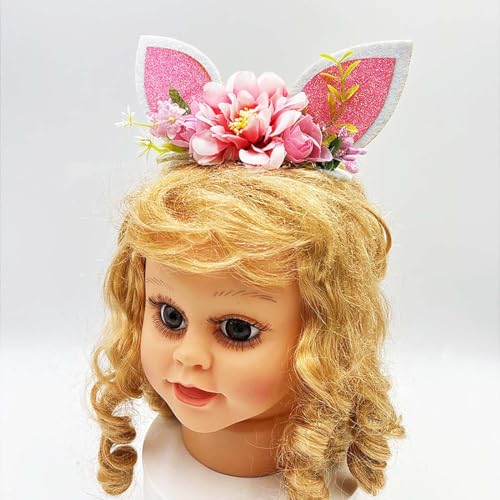 Easter Flower Headband for Baby Girls Bunny Ear Headband Sequins Rabbit Ear Hair Band Toddler Infant Floral Headband4