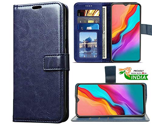 Image of Inside Rubber TPU with Card Pockets Magnetic Closure Protection Compatible with Xiaomi Redmi 9 Power (Blue)