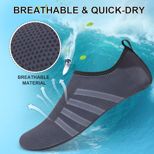 Mens Womens Water Shoes Quick Dry Barefoot Shoes Non-Slip Aqua Socks for Beach Swim Grey White Line4