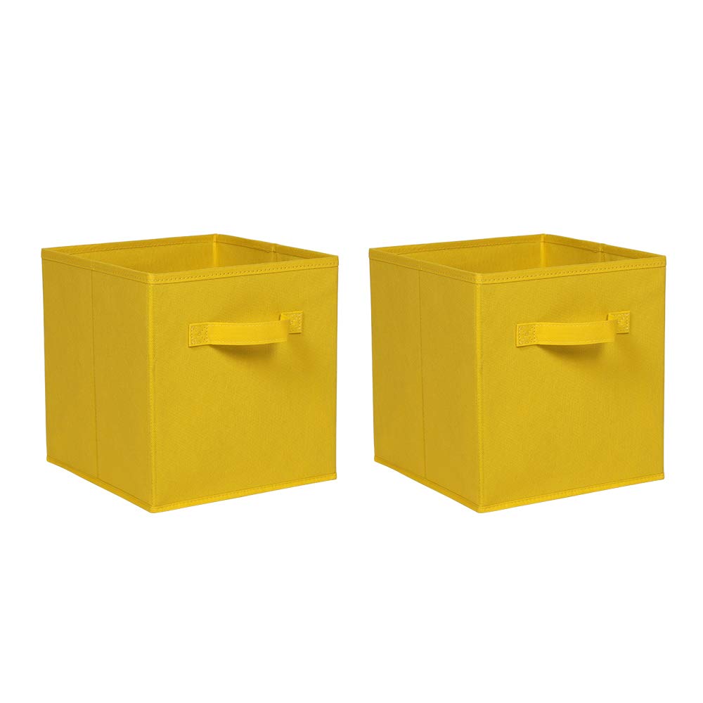 Redd Royal Pack of 2/4/6 Non-Woven Fabric Unit Storage Cubes Boxes Foldable Collapsible Storage Organizer Basket Bins with Handle for Wardrobe Clothes Toys Bedroom Living Room (Yellow, Pack of 2) — image 1