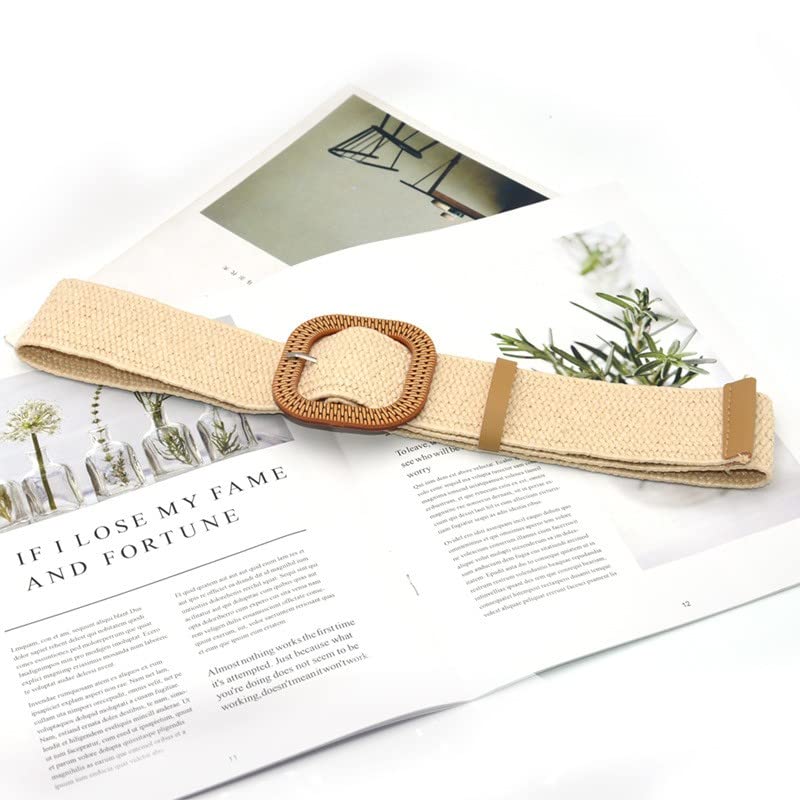Women Belt Straw Woven Elastic Stretch Wide Waist Belts For Dresses With Buckle 2 Belts for Men2