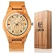 CUCOL Wooden Watches for Men Casual Watch Brown Cowhide Leather Strap with Box Father's Day Gift ...