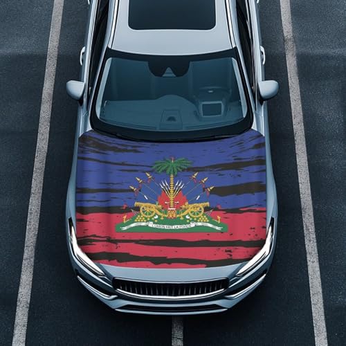 Image of Haiti Flag Car Hood Cover Polyester Elastic Fabrics Can be Washed Suitable for Large SUV and Pickup Trucks
