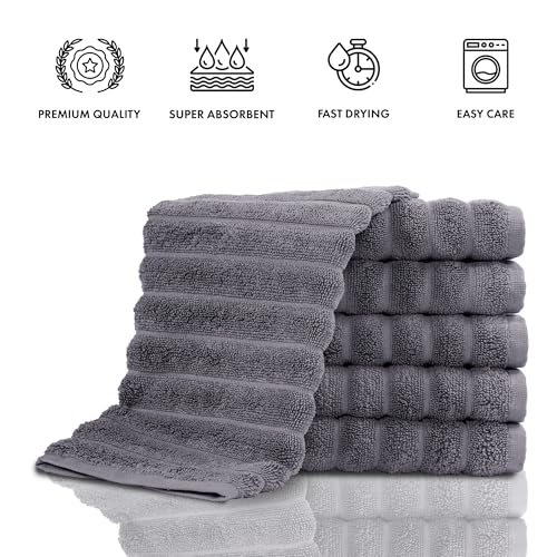 Classic Turkish Towels CTT Luxurious 100% Turkish Cotton Washcloths 6 Pack, Highly Absorbent & Quick Dry, Face Towels Wash Cloths for Hotel, Spa & Gym | 13"x13" (Grey) - Thumbnail 4