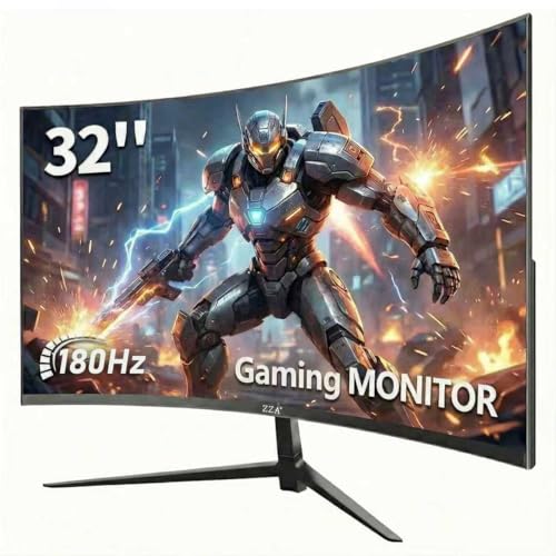 Image of ZZA 32 Inch Curved Gaming Monitor 180Hz Computer Monitor, FHD 1080P 1500R HDR Gaming PC Monitor, FreeSync, Ultra-Fast 1ms Monitor for Gamer, HDMI 2.0, DisplayPort 1.4 VESA Compatible