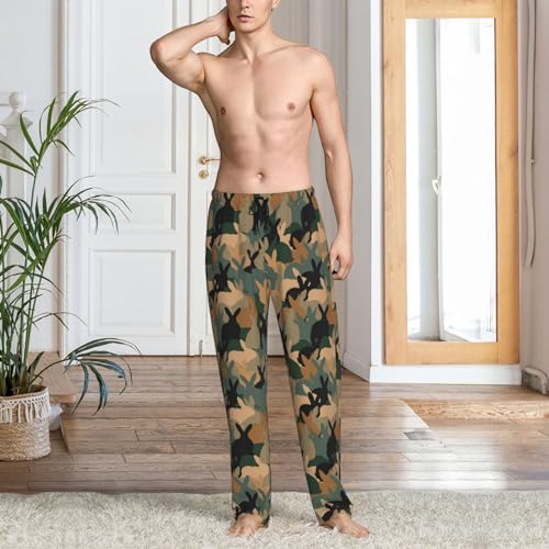 Camouflage Rabbit Print Adult Sleep Lounge Pajama Pants,Men Pajama Bottoms With Pockets Drawstring2
