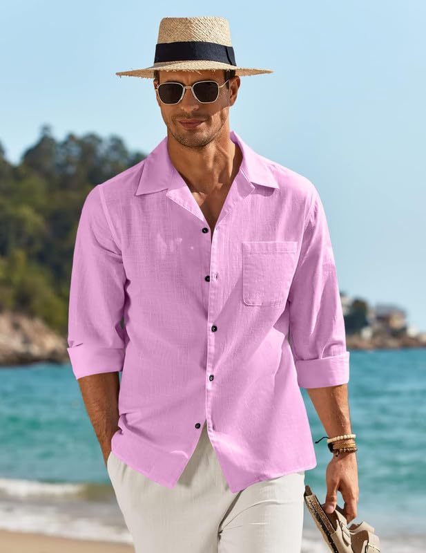 Image of Combo of Men's Casual Cotton Blend Shirt || Long Sleeve Button Down with Spread Collar | Lightweight Breathable Fabric | Stylish Solid Shirt for Beach, Office & Everyday Wear Pack of 2