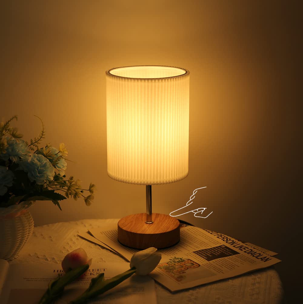 HSLighting Lampka nocna dotykowa ściemniana: lampa stołowa dotykowa ściemniana żarówka 3 poziomy jasności, regulowana lampa biurkowa, minimalistyczna do czytania, salon (Okrągły, 1)