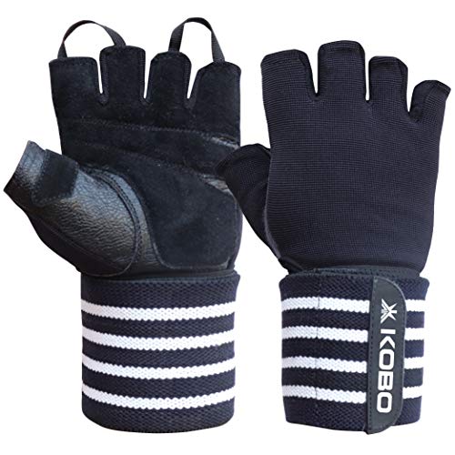 Image of Kobo WTG-49 Weight Lifting Gym Gloves Leather Hand Protector for Fitness Training (Multi Colour) with Wrist Support