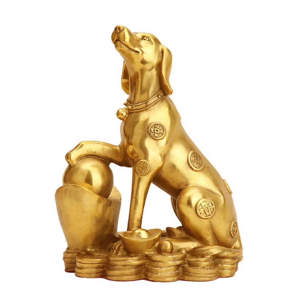 SnamicE ornaments large pure brass zodiac gold ingot dog statues,chinese decor figurine for home and office,wealth and good luck sculpture,two sizes,Stor-A