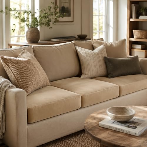 Image of Namdev Art's Velvet Sofa Cushion 21x22x5 Inch | High Density 32 Foam Seat Cushion | Soft & Comfortable Sofa Gaddi with Zip Cover | Multipurpose Cushion for Sofa Chair (Camel)