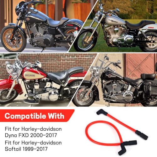 Image of 10.4mm Spark Plug Wires for Harley Dyna 00-17 Softail 99-17, Red | For Super Glide /Wide Glide /Low Rider & Springer /Slim /Deluxe /Deuce, Heat & Wear Resistant, Copper Core, Silicone Casing