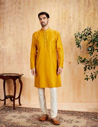 Image of Amazon Brand - Symbol Men Festive Solid Long Kurta (Regular Fit)