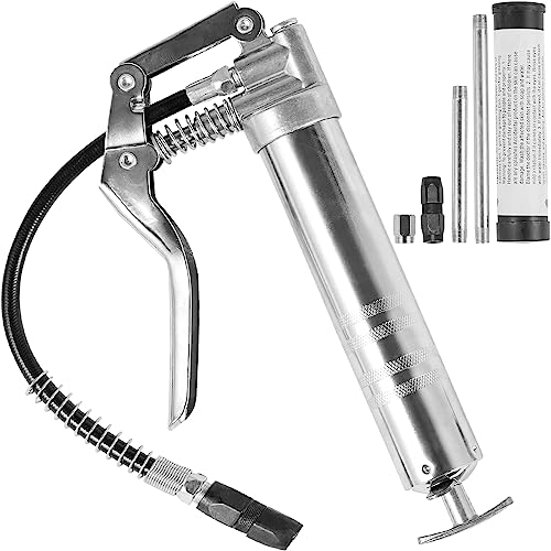 VEVOR Grease Gun, 3500 PSI Heavy Duty Pistol Grip Grease Gun, Grease Gun Kit with 4 oz Load, 11.65 Inch Flexible Hose, 2 Flat Couplers, 1 Reinforced Nozzle, and 2 Rigid Metal Pipes