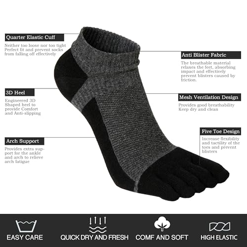 VWELL Toe Socks for Men Women Running Ankle Cotton Five Fingers Design Low Cut Athletic 4 Pairs Size 8-112