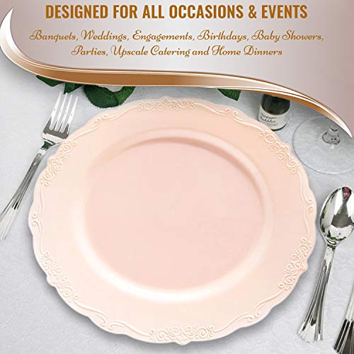 Smarty Had A Party Elegant Disposable Plastic Dinner Plates 120 Pcs - 10" Heavy Duty Fancy Pink Vintage Dinner Plates - Bulk Catering Supplies For Wedding, Birthday & All Occasions #TOP1