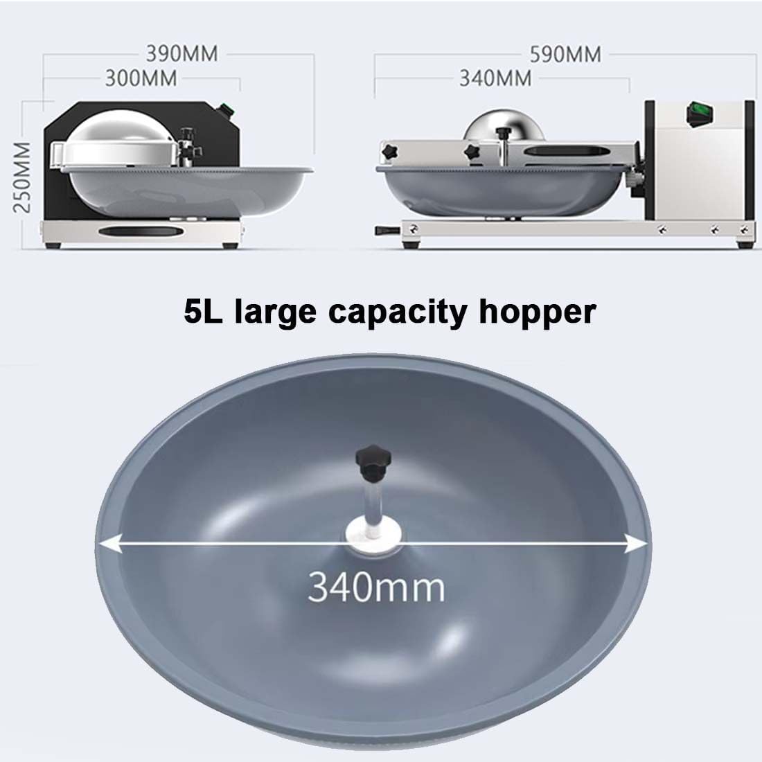 Picadora de verduras comercial, máquina cortadora de cebolla eléctrica de 250 W, picadora de ajo de 5 litros, rotación de lavabo de 30 RPM para una preparación eficiente de alimentos