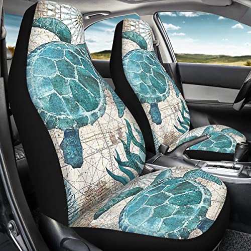 Joaifo Vintage Sea Turtle Print Car Seat Cover For Front,Fashion Underwater World Animal Auto Interior Decor Accessories Easy To Clean And Wash #TOP1