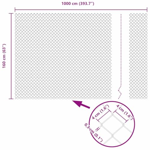 vidaXL Kettenzaun Grau 10 x 1,6 m Stahl, Garten und Terrasse, robuste UV-best&auml;ndige Materialien, Au&szlig;enzaun, sch&uuml;tzende Grenze f&uuml;r Gewerbe