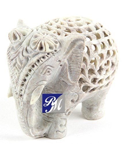 RM 4 Inch Length Handmade Soapstone Collectible Figurine Rameshwaram Marble Sculpture of Mother Elephant with Baby Inside