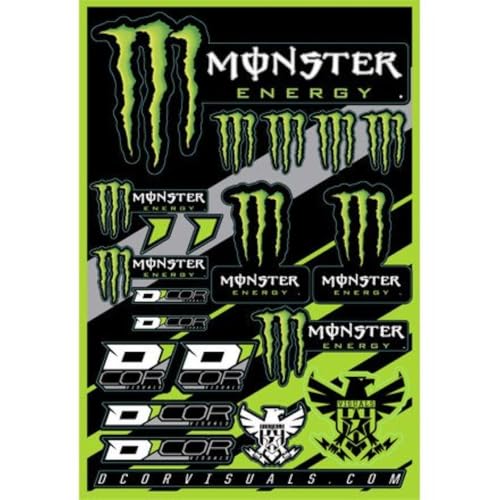 Dcor Visuals Racing Decal Sheet 4 Mil Thick Vinyl Compatible with Monster Energy Style Dirt Bikes Includes Fork Stickers Green Moto Graphics Kit for MX and Off-Road Motorcycles 19x12