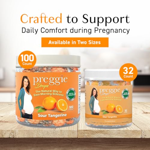 Image of Preggie Drops Pregnancy Nausea Lozenges with Essential Oils, Morning Queasiness Lozenges for Pregnant Women, Natural Sour Tangerine Drops Pack, 32 Count