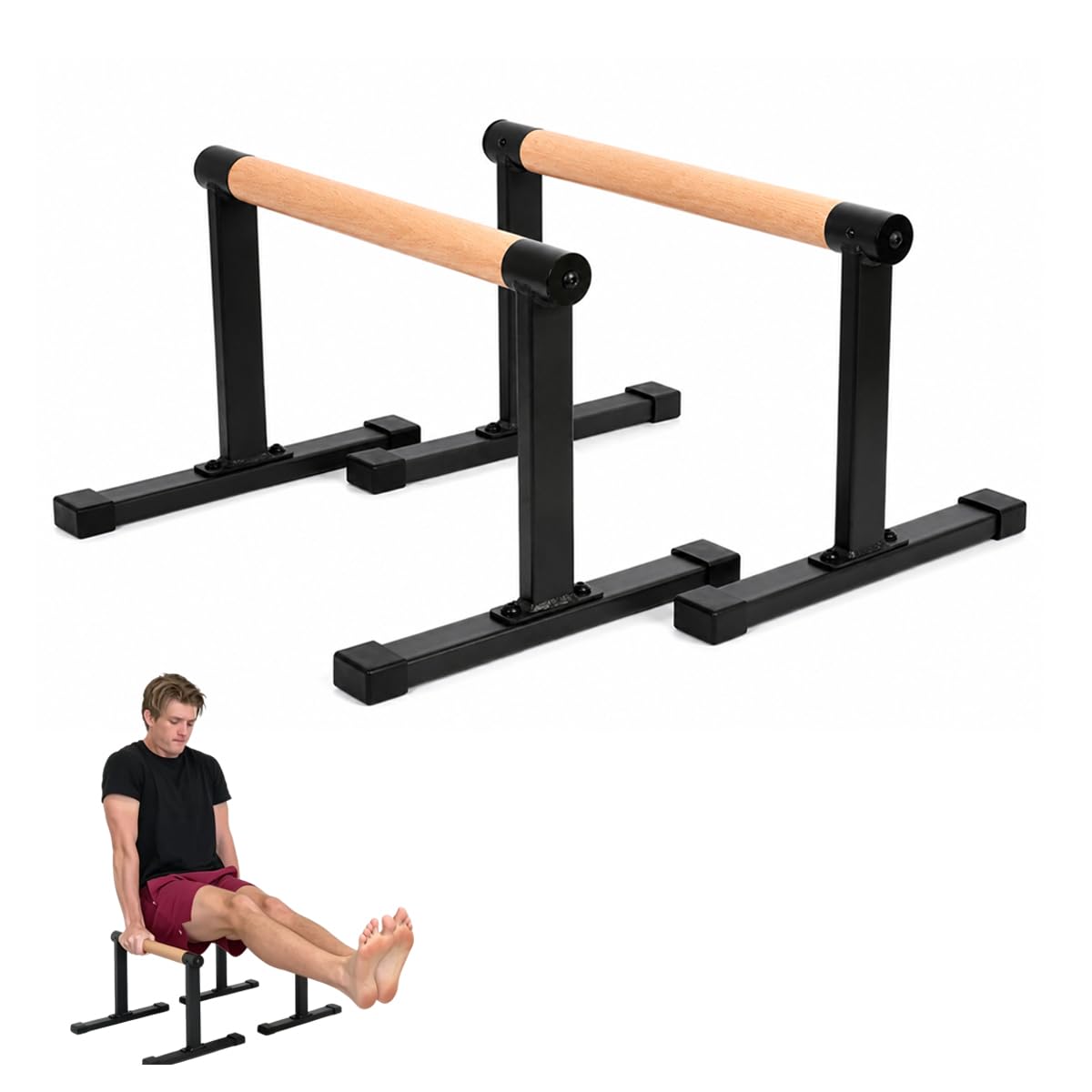 Parallettes Bars, Large Push Up Bars Strength Training, Wooden Push Up Stands Handle for Handstands, Dips & Full Planche, Calisthenic, 300Kg/661lbs Weight Capacity (Large)-picture-29
