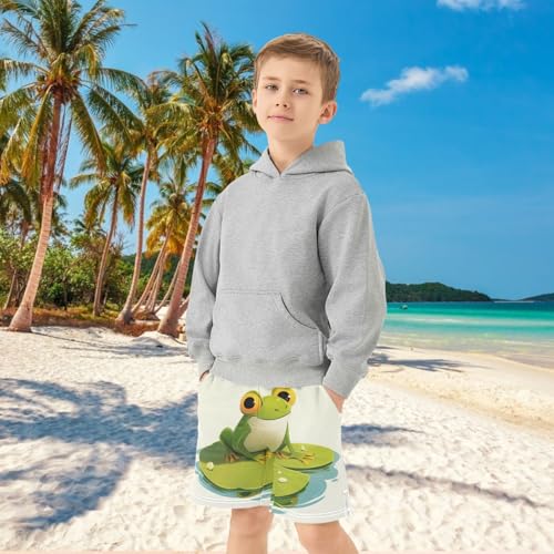 Boys Casual Shorts, Athletic Gym Shorts Elastic Waist with Pockets Frog Big Round Eye Summer Sports Homewear 7-15Y4