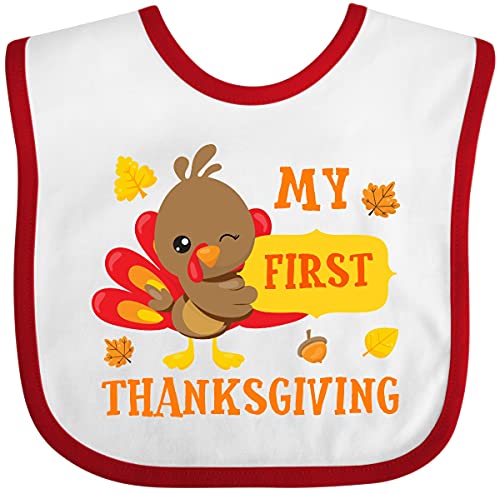 inktastic My First Thanksgiving with Turkey and Leaves Baby Bib