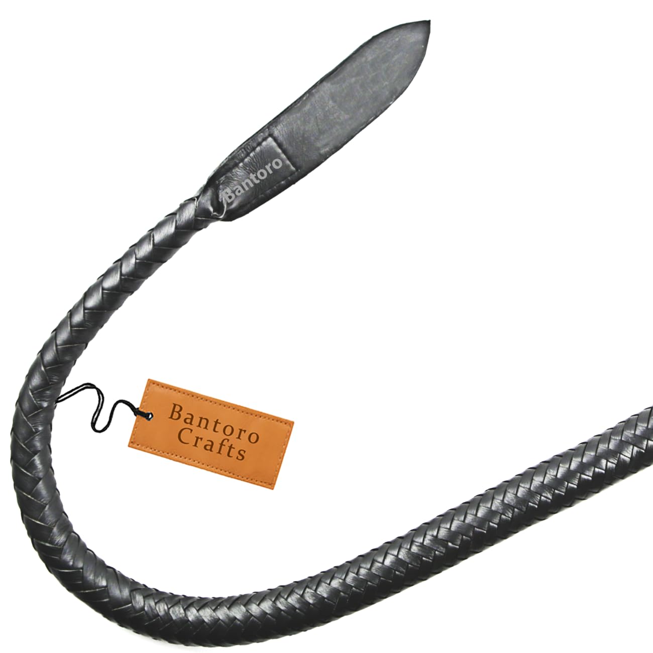 Fouet Professionnel Cuir Noir 0,90m - 8 Tresses (Bantoro) Neuf