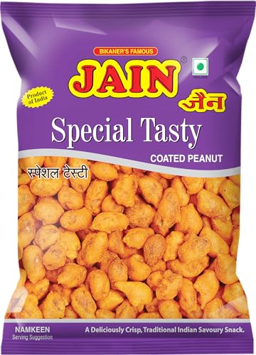 Image of Jain Special Tasty Coated Peanuts, Size - 360g, Zipper Packing, Traditional Indian Savoury Snack, Crunch Loaded Peanuts with Bold Chatpata Masala Coating, Ready to Eat